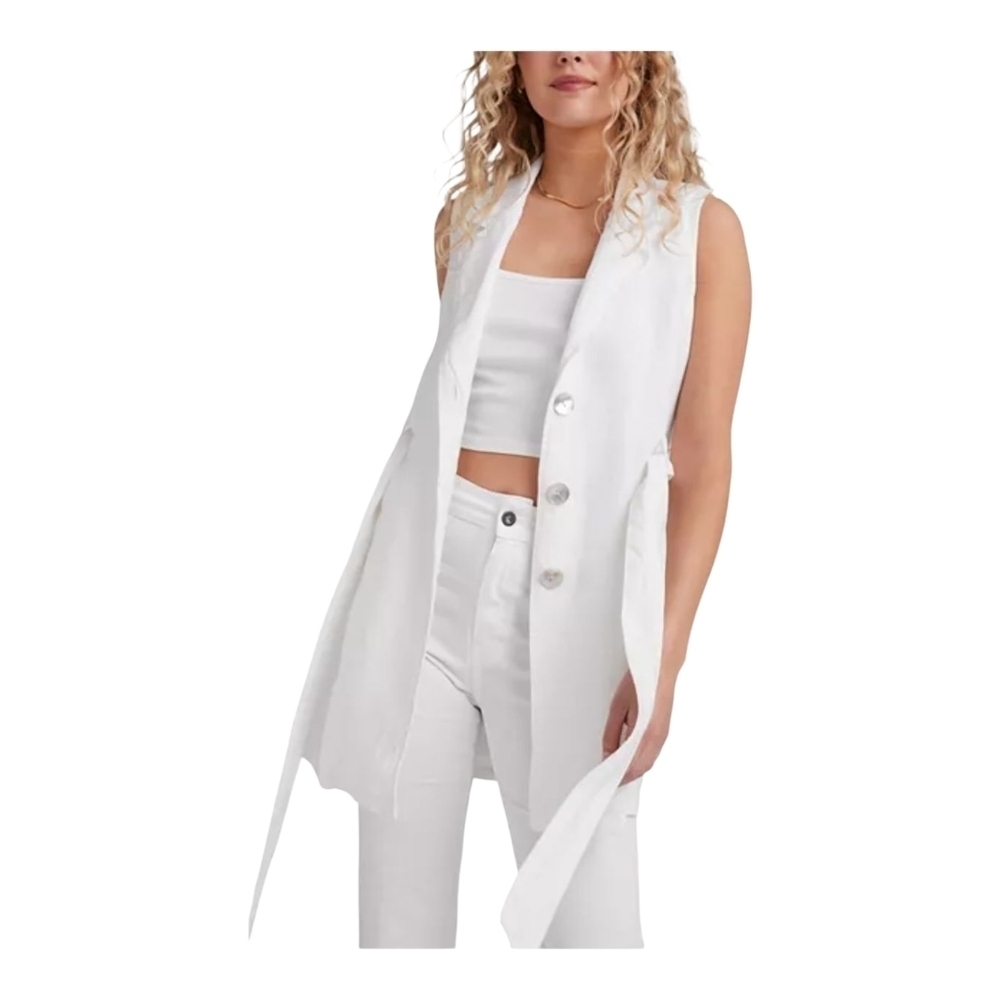 Bella Dahl White Sleeveless Linen Mini Dress / Blazer Dress Sz Medium - Picture 7 of 13